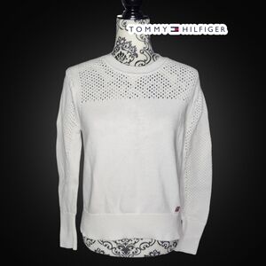 TOMMY HILFIGER White Mesh Knit Sweater - Medium (No Tag, See Measure)